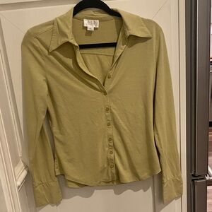 LOFT Light Olive Button-Down Shirt